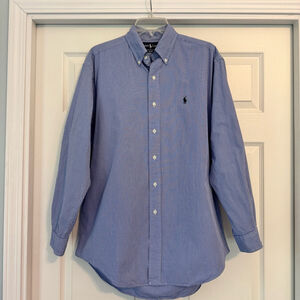 Vintage 80’s Men's Ralph Lauren Polo Button Down Shirt Size L Blue Gingham Plaid